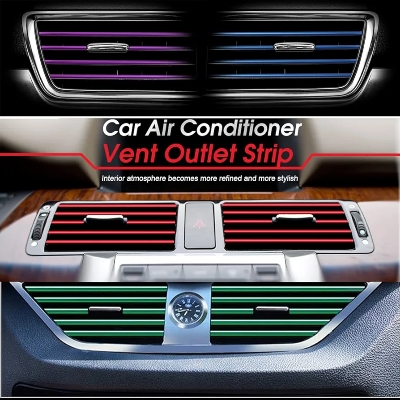 Picture of 10 Pcs 20cm Car Air Conditioner Vent Outlet Trim Strips U Shape Chrome PVC Colorful Shiny Car Trim Strips for Car Decoration
