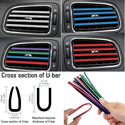 Picture of 10 Pcs 20cm Car Air Conditioner Vent Outlet Trim Strips U Shape Chrome PVC Colorful Shiny Car Trim Strips for Car Decoration