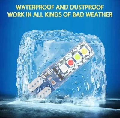 Picture of Vehicle Parking T10 LED Light Bulb, 8 SMD Bright, Waterproof, Exterior Licence Plate Universal for all Motorcycles, Bikes, Cars, 5W 12V DC (Pack of 2, Multicolour Running With Flashing)