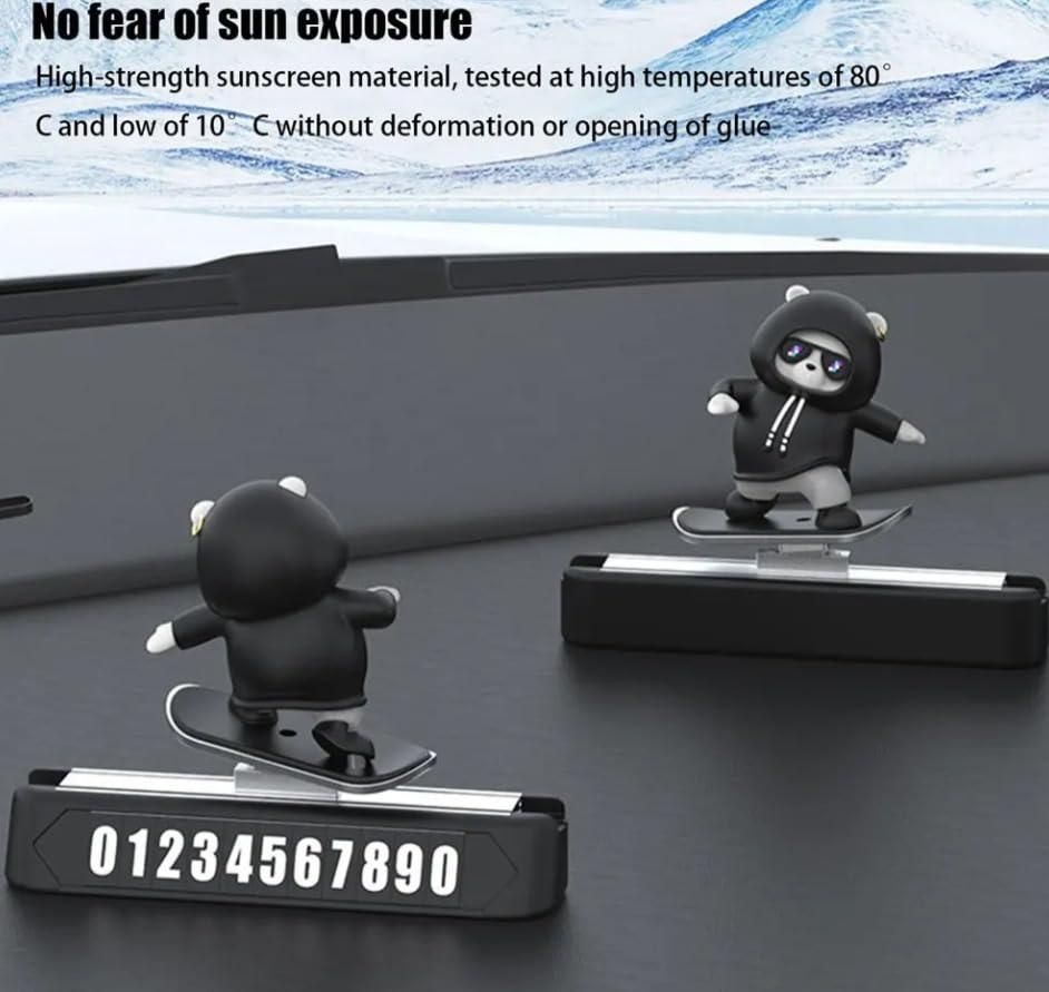 Picture of Latest Upgrade Parking Number Skateboard Bear Car Ornaments Sliding with Driving Magnetic Number Plate No Noise Decoration