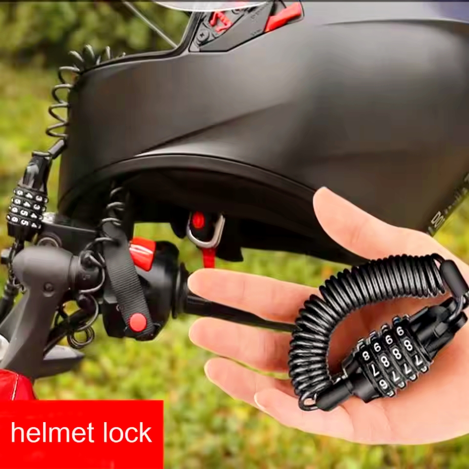 Picture of Motorcycle Bicycle Anti-Theft Chain 4-Digit Password Combination Helmet Lock Safety Portable Cable Lock Durable Wire Rope