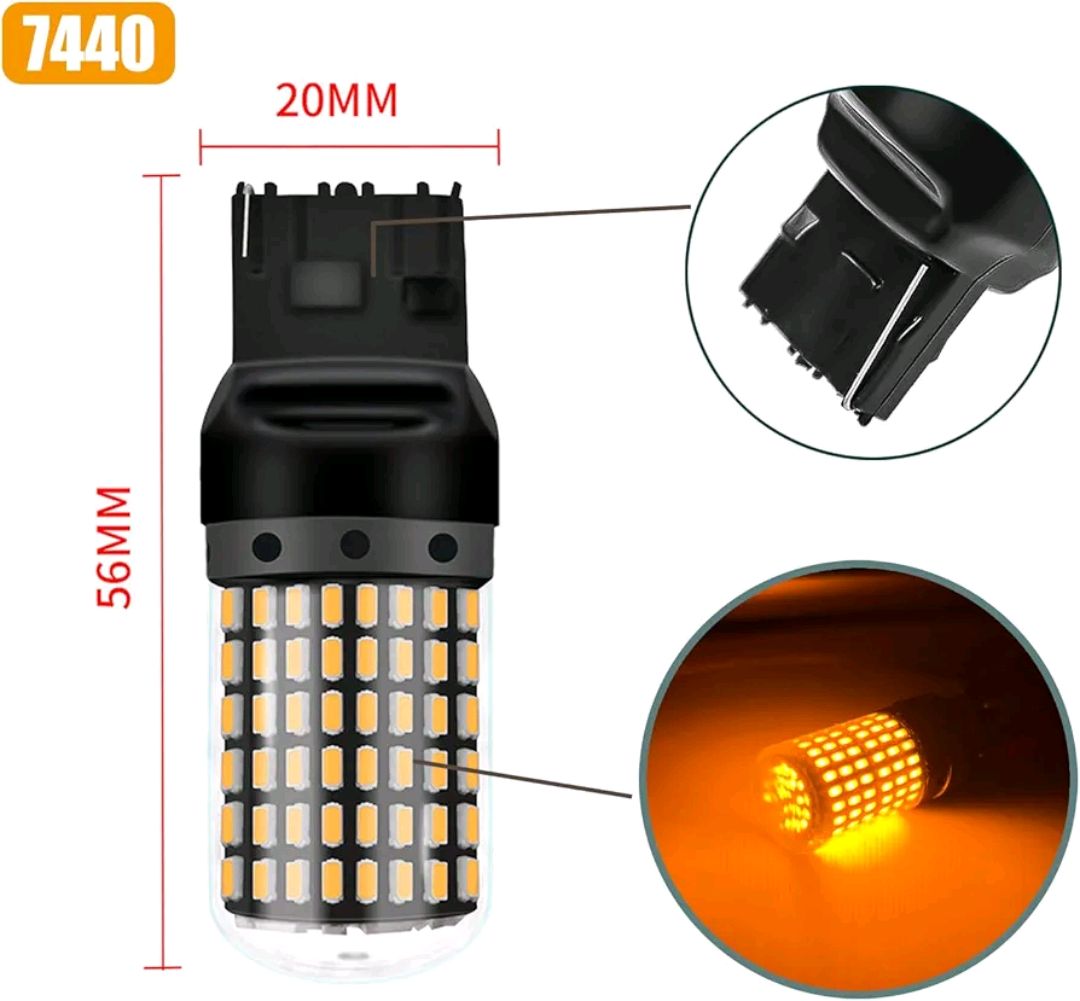 Picture of 7440 LED Bulbs Turn Signal Lights Amber Yellow 7441 7440NA T20 W21W WY21W Front Rear Turn Signal Bulb with Projector Replacement for Car, Truck, SUV, Motorcycle AC10-24V(2PCS)