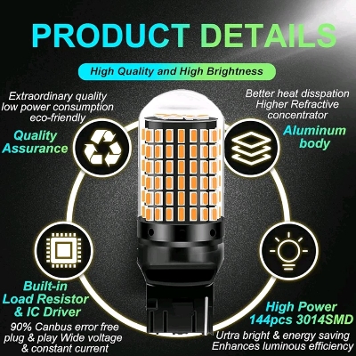 Picture of 7440 LED Bulbs Turn Signal Lights Amber Yellow 7441 7440NA T20 W21W WY21W Front Rear Turn Signal Bulb with Projector Replacement for Car, Truck, SUV, Motorcycle AC10-24V(2PCS)