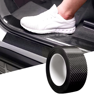 Picture of Carbon Fibre Vinyl Wrap, 5cm*5m Roll Black Protective Film for Car Sticker Door Sill Protector, Universal Car Accessories 3D Effect