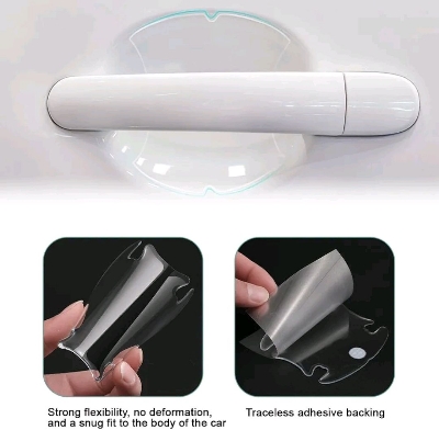 Picture of 8 Pcs Invisible Car Door Handle Protectors Car Door Bumper Strips & Handle Bowl Protectors Clear Waterproof Rubber Self-Adhesive Guards For Scratch & Scuff Protection 4 Strips + 4 Handle Bowls