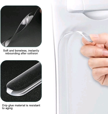 Picture of 8 Pcs Invisible Car Door Handle Protectors Car Door Bumper Strips & Handle Bowl Protectors Clear Waterproof Rubber Self-Adhesive Guards For Scratch & Scuff Protection 4 Strips + 4 Handle Bowls