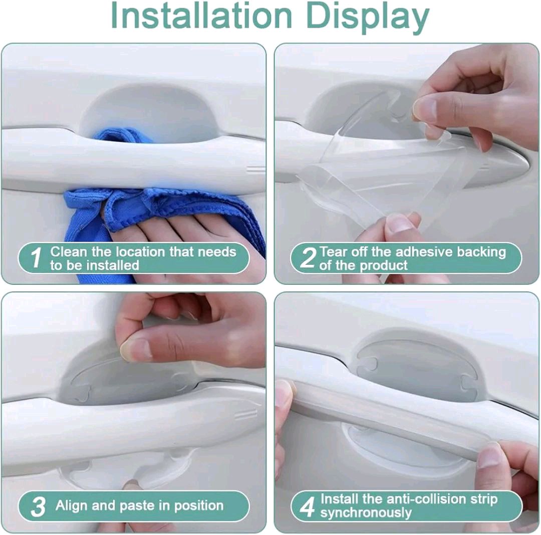 Picture of 8 Pcs Invisible Car Door Handle Protectors Car Door Bumper Strips & Handle Bowl Protectors Clear Waterproof Rubber Self-Adhesive Guards For Scratch & Scuff Protection 4 Strips + 4 Handle Bowls