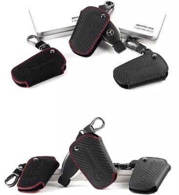Picture of Mercedes-Benz key case, carbon fiber faux suede key pouch, key ring, key cover