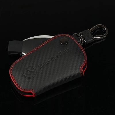 Picture of Mercedes-Benz key case, carbon fiber faux suede key pouch, key ring, key cover