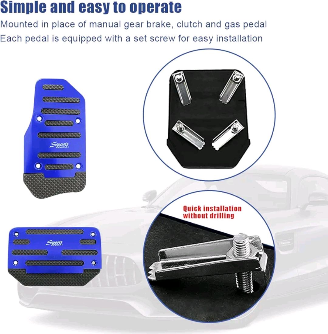 Picture of 2PCS Car Non-Slip Aluminum Alloy Pedal Pads, Nonslip Car Pedal Pads, Non-Slip Foot Pedal Covers Set, Accelerator Pedal Pad Cover Interior Decoration Accessories Universal for Car, SUV (Blue)