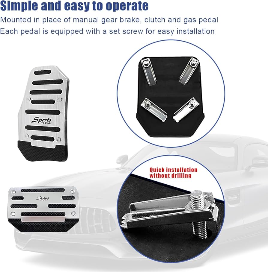 Picture of 2PCS Non-Slip Car Pedal Pads, Aluminum Alloy Brake Gas Accelerator Clutch Pedal Cover, Universal Foot Pedals Rest Plate Kits Replacement Accessories Fits for Most MT and ATV (Silver 2PCS)