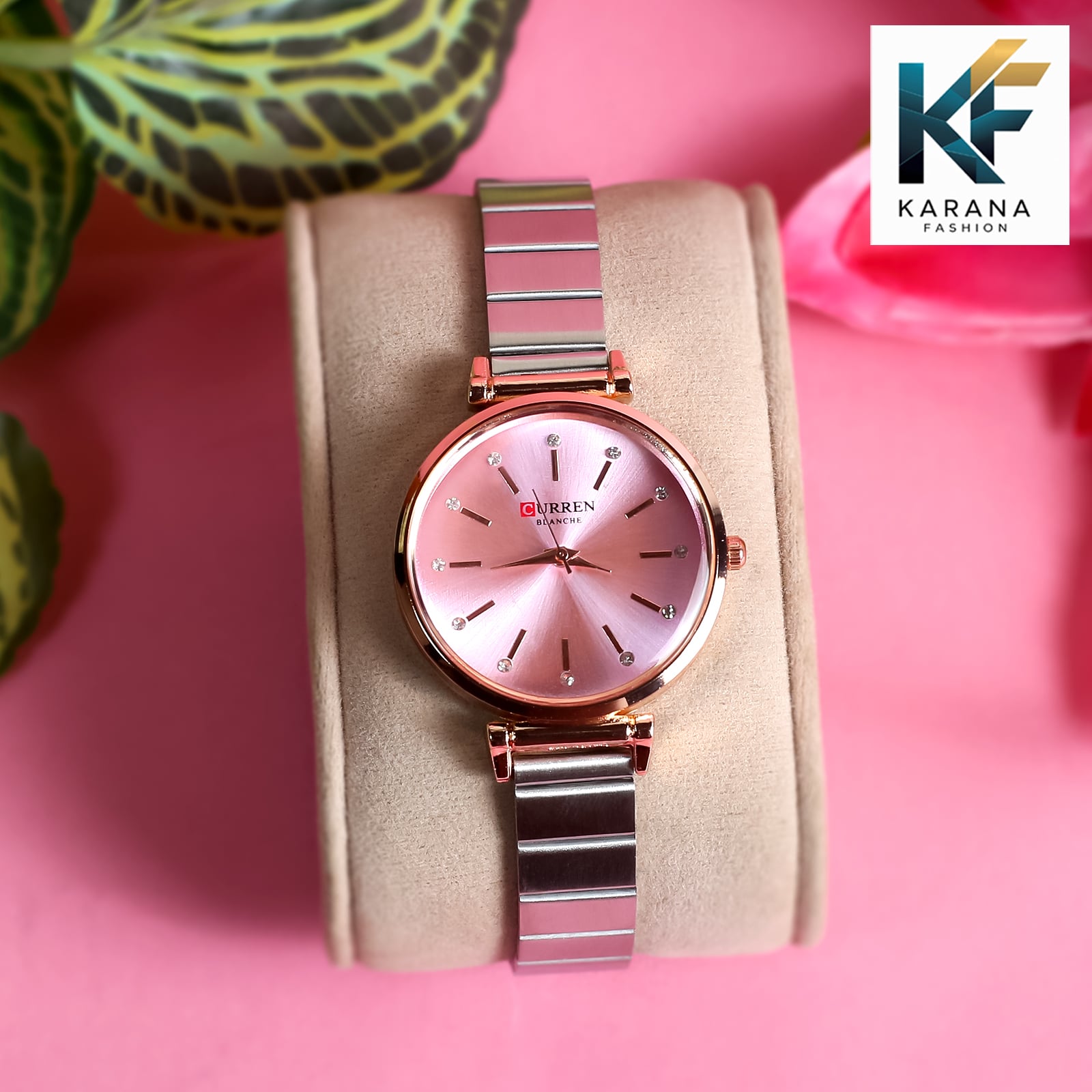 Picture of Curren Fashionable white & pink dial Luxury Quartz premium steel chain Watch for women