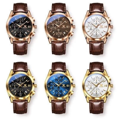 Picture of Olves fashionable PU leather Date display analog wrist watch for men