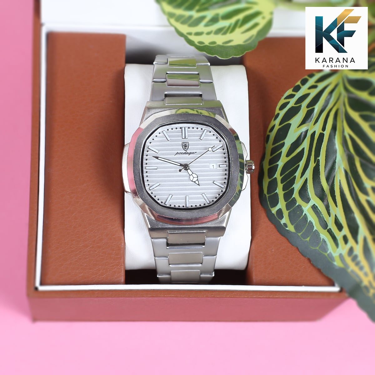 Picture of Poedagar 613 square quartz stainless steel green dial analogue watch for men