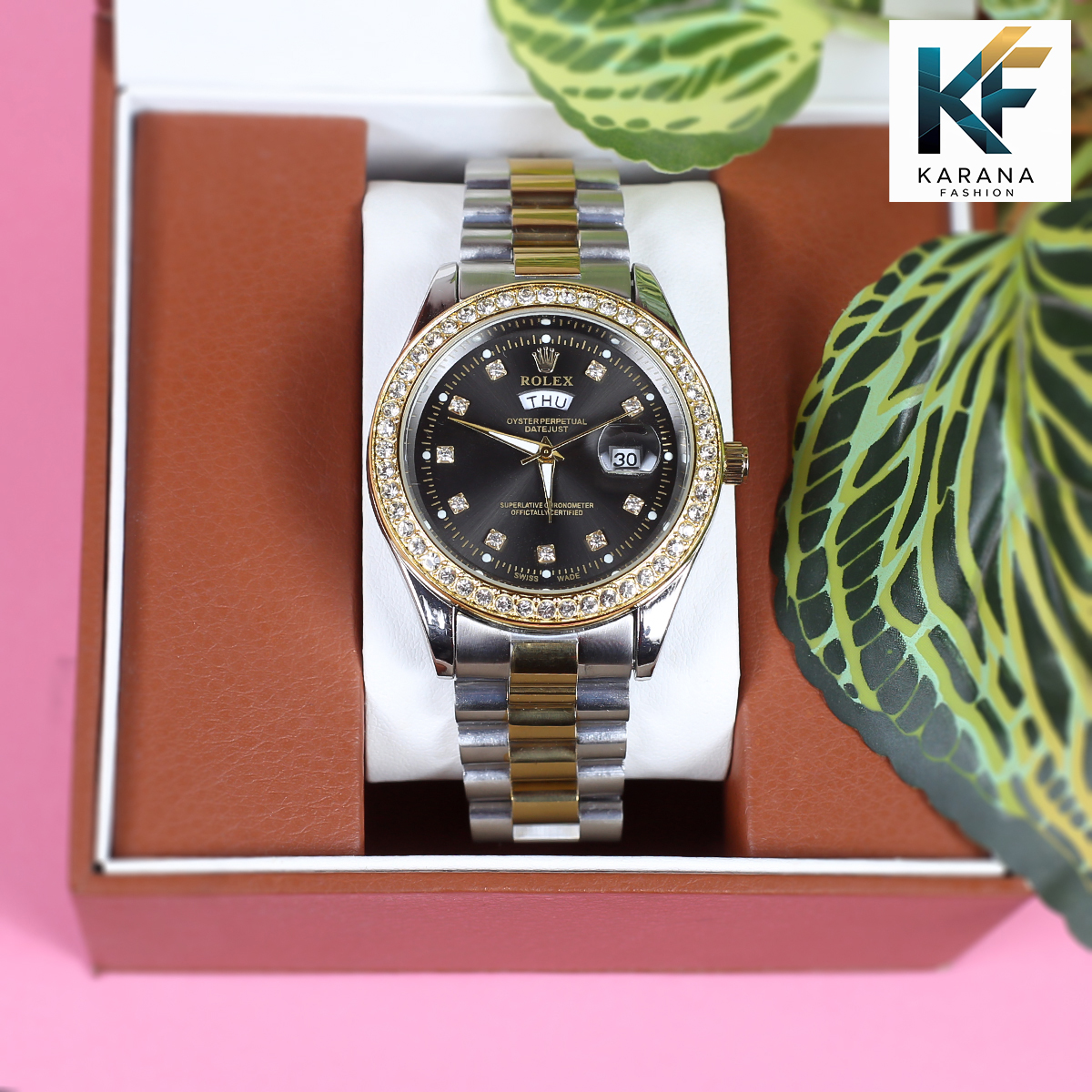 Picture of Rolexs stainless steel chain date & day analogue dial premium watch for men