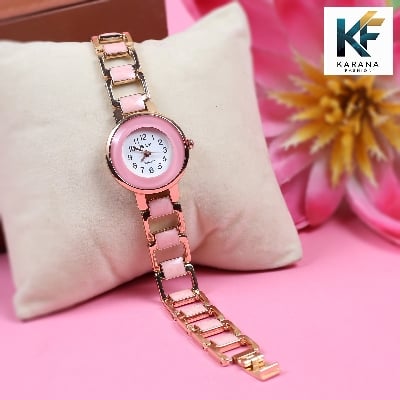 Picture of Fashionable new stylish Stainless Steel and diamond cut stone Chain analogue dial premium watch for ladies