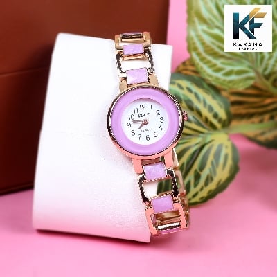Picture of Fashionable new stylish Stainless Steel and diamond cut stone Chain analogue dial premium watch for ladies