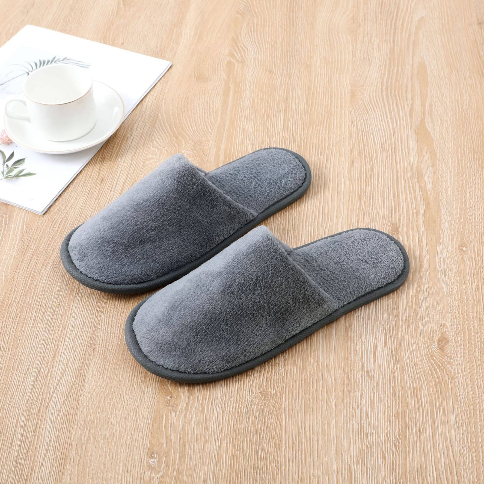 Picture of Home Slippers Grey Color coral velvet breathable and comfortable disposable hotel OEM slippers( Grey )
