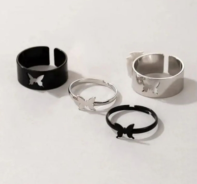 Picture of Butterfly Unique and Stylish King and Queen Couple Ring Set- 2Pcs
