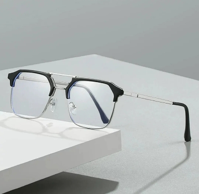 Picture of New Fashionable Metal Body Anti-reflective White Glasses for Men Indian Frame( Silver )