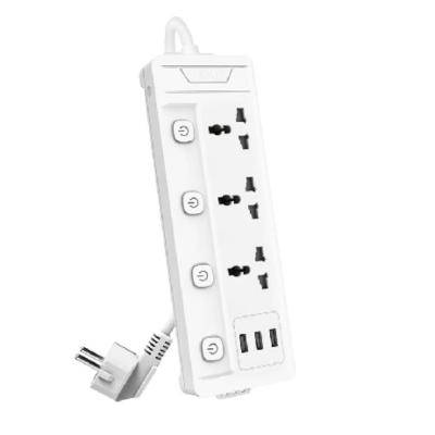Picture of Deli ET410 2 Pin 3 Port 2 Meter 3 USB Power Strip( White )
