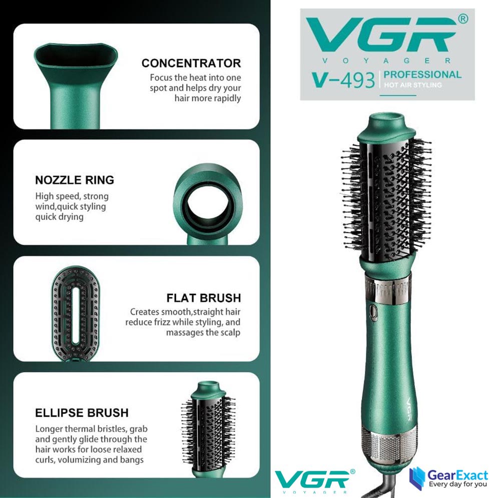 Picture of VGR V-493 Hair Dryer Brush 4-in-1 Hot Air Styler for Women ( Green )