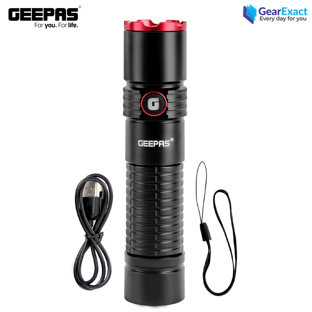 Picture of Geepas GFL51065 Rechargeable Zoomable LED Flashlight and Torch Light ( Black )