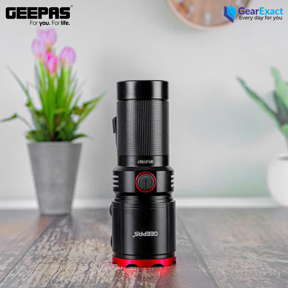 Picture of Geepas GFL51067 Rechargeable Zoomable LED Flashlight and Torch Light with Power Bank ( Black )