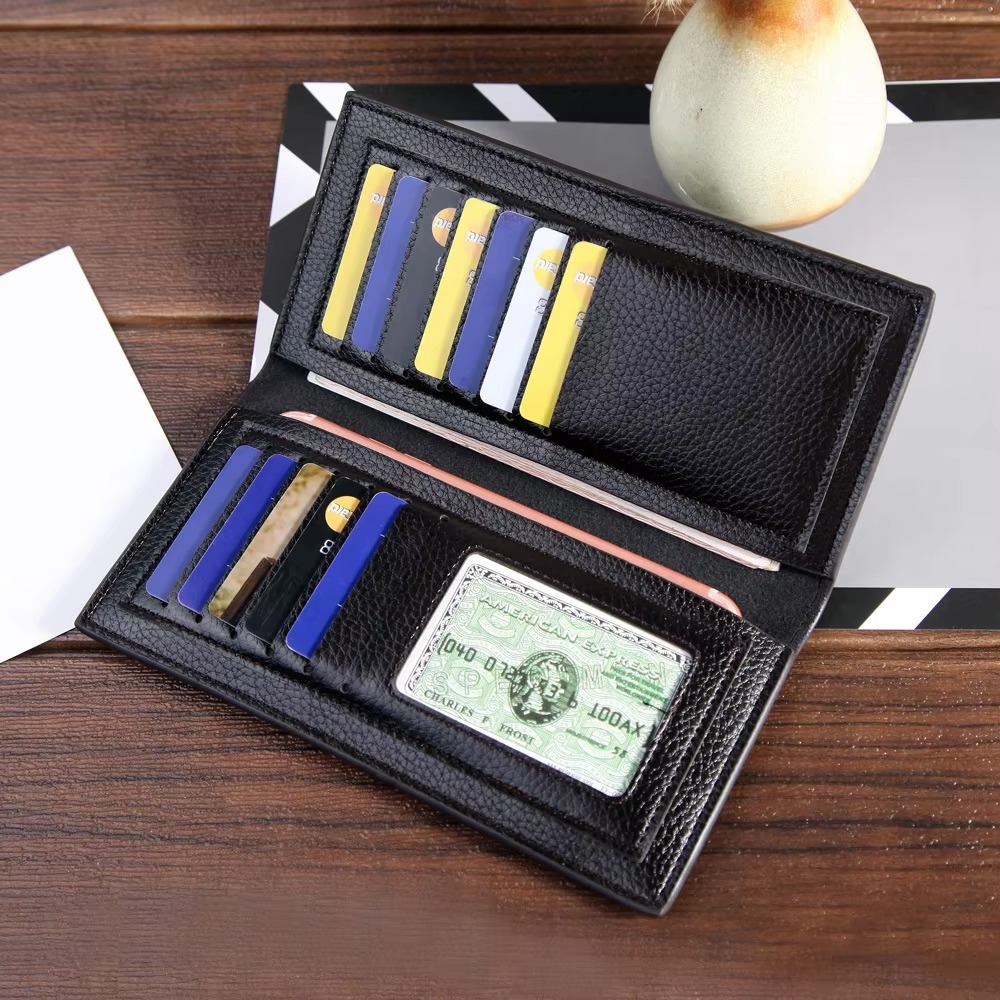 Picture of Men's Fashion Multi-Functional Soft Leather Wallet Litchi Pattern Custom Logo Open Closure Type Short Length PU Long Wallet