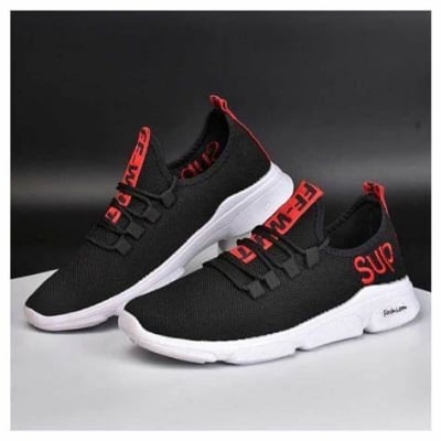Picture of Running Sneakers Black and Red Color Casual Lace-Up Shoes Winter And Summer Men'S Shoes - - Shoe For Boys - Shoes For Men - Sneakers For Men - Shoe For Boys - Shoes For Men - Black