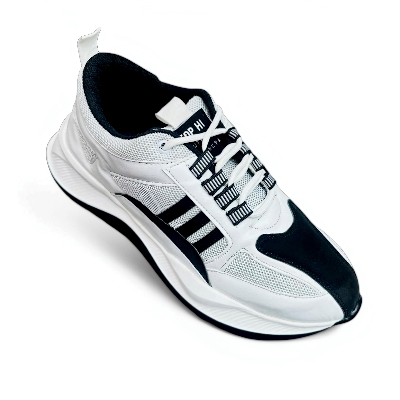 Picture of New Best Collection 2025 Comfortable Stylish & Fashionable Sports Look, Lace Up, Slip-on & Pull-on, Light Weight - White and Black Color Combination Sneaker For Men - Perfect For Any Occasion