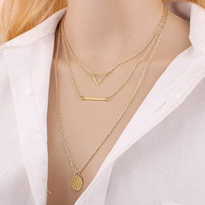 Picture of Shining Diva Fashion Latest Stylish Multilayer Chain Pendant Necklace for Women and Girls - Golden (Gold )