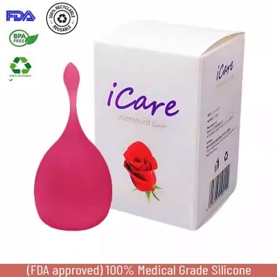 Picture of iCare Brand Medical Grade Silicone Case Reusable Best Design Organic Menstrual Cup for Women | 25 ml | Small Size | Pad (Small )