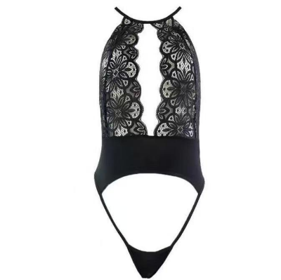 Picture of Lace Hollow Out Bodysuit Opening Stage Tempting Role Playing Passionate Girl Dress - Black (Black )
