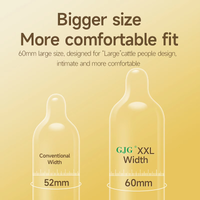 Picture of GJG XXL 60mm Big Size Hevvy Oil Lubricated Passionate Condoms -3Pcs Pack (Gold )