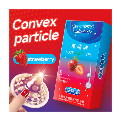 Picture of GJG Super Thin Strawberry Flavored Latex Enhanced Pleasure Condoms - 10pcs/Box (Strawberry Flavour )