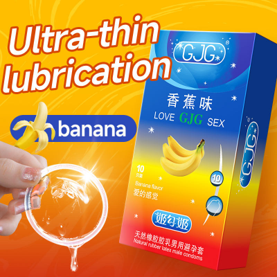 Picture of GJG Super Thin Banana Flavored Latex Enhanced Pleasure Condoms - 10pcs Pack (Banana Flavour )