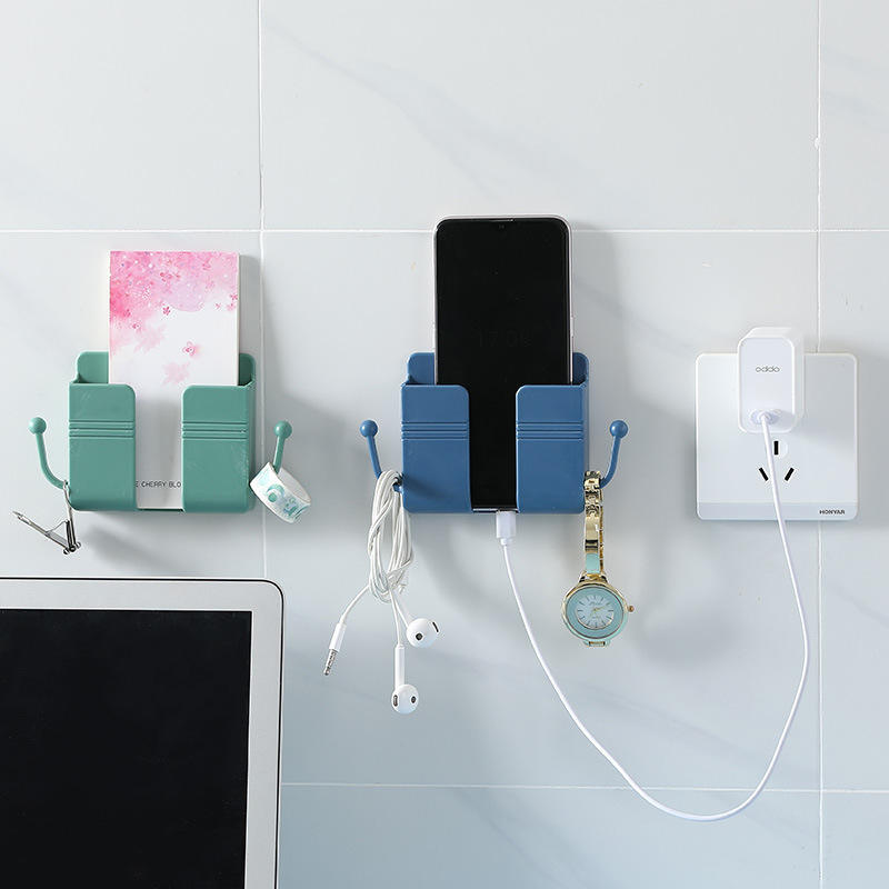 Picture of 1pc Wall Mounted Organizer Storage Box Remote Control Mounted Mobile Phone Plug Wall Holder Charging Multifunction Holder Stand