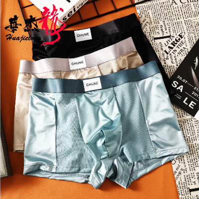 Picture of Luxury Mesh Satin Ice Silk Underwear Boxer For Men- Blue - 1Pc