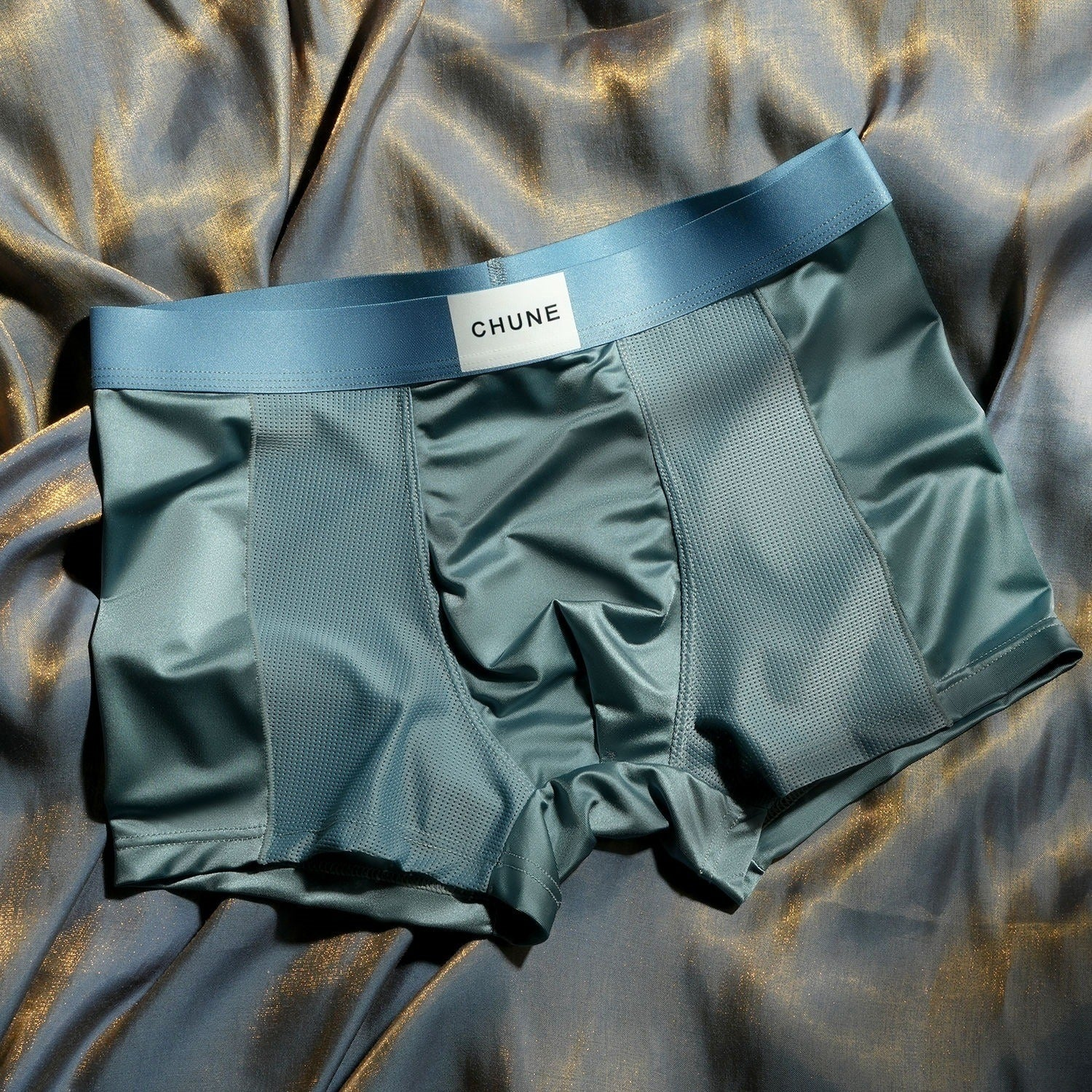 Picture of Luxury Mesh Satin Ice Silk Underwear Boxer For Men- Blue - 1Pc
