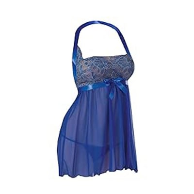 Picture of Women Sleepwear Babydoll Halter Lace Butterfly Embroidery Nightwear - Blue (Blue )
