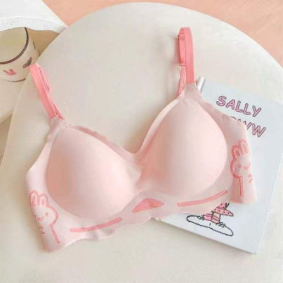 Picture of Cute Rabbit Print Traceless Lady Underwear Small Chest Converging Soft Support Anti Sagging Women's Bra (Pink )