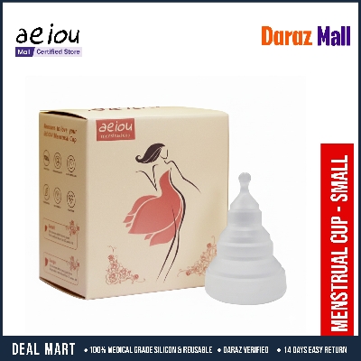 Picture of AEIOU Hypoallergenic Certified Medical Grade Reusable Menstrual Cup for Women | Clear | Blue | Small Size | Pad (Small )