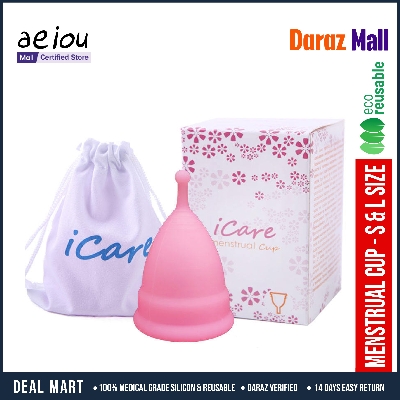 Picture of iCare Collapsible 100% Medical Silicone Foldable Reusable Organic Menstrual Cup for Women | Pink | 12 ML | 30 ML | Small Size | Large Size | Pad (Large, Small )