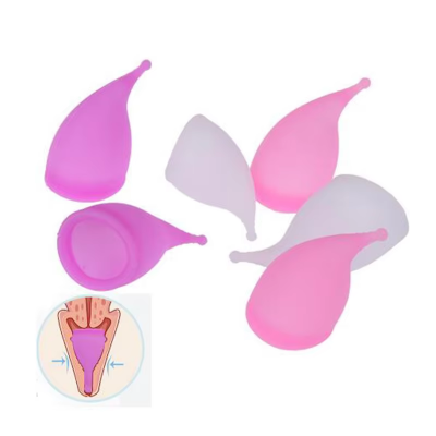 Picture of AEIOU Eco Friendly Feminine Sterilising Period Cup Female Hygiene Women Organic Menstrual Cups with Tube Box for Women | Purple | Large Size | Small Size | Pad (Large, Small )