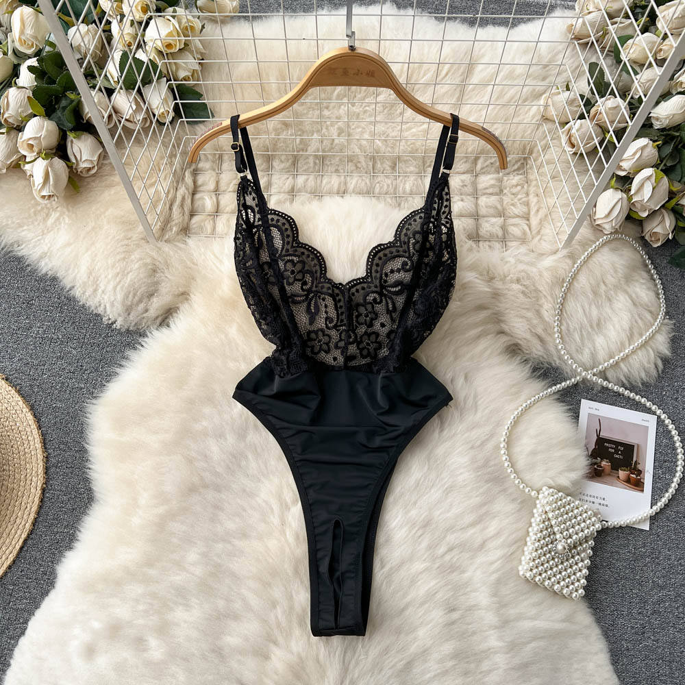 Picture of Casual Lace Short Jumpsuits High Waist Tights Jump Suits Ladies Se-xy Dress