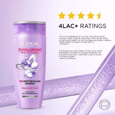 Picture of L’Oréal Paris Moisture Filling Shampoo, With Hyaluronic Acid, For Dry & Dehydrated Hair, Adds Shine & Bounce, Hyaluron Moisture 72H, 400ML