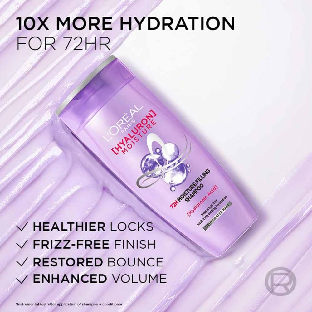 Picture of L’Oréal Paris Moisture Filling Shampoo, With Hyaluronic Acid, For Dry & Dehydrated Hair, Adds Shine & Bounce, Hyaluron Moisture 72H, 400ML