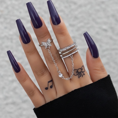 Picture of Top Fashion Simple Silver Three-Layered Super Sparkling Tassel Butterfly Ring For Women( Silver )