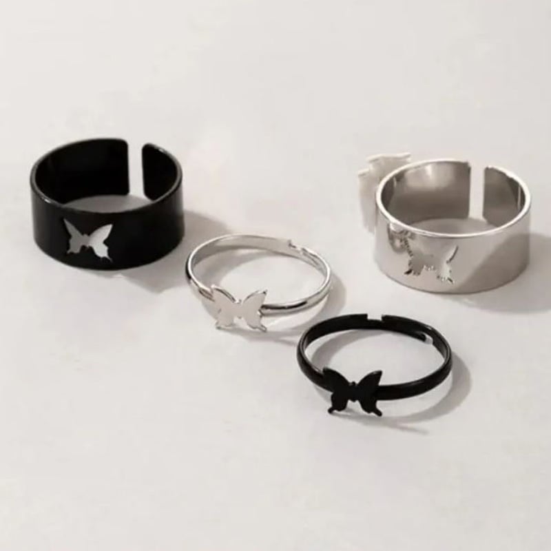 Picture of Butterfly Unique and Stylish King and Queen Couple Ring Set- 2Pcs